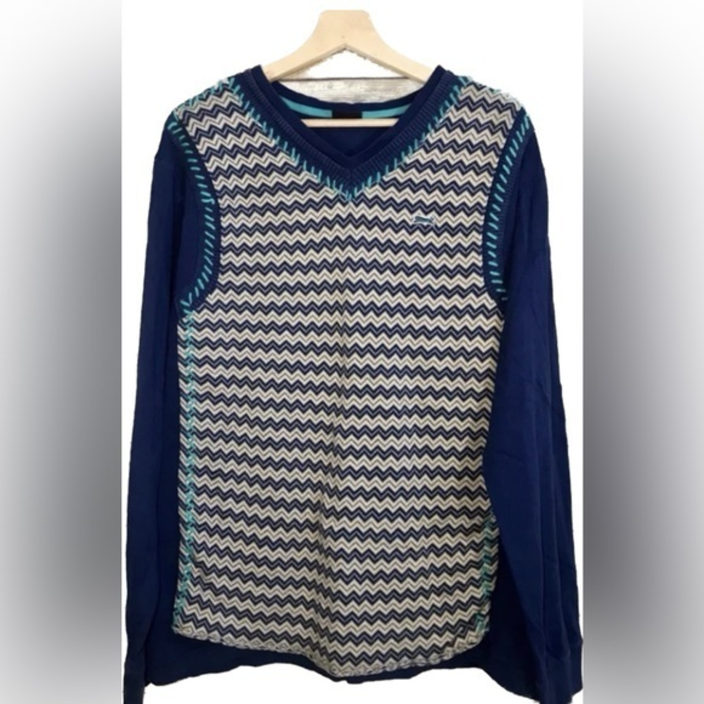Le Tigre Mens Pullover V Neck Sweater Vest Chevron Thick‎ Stitch XL